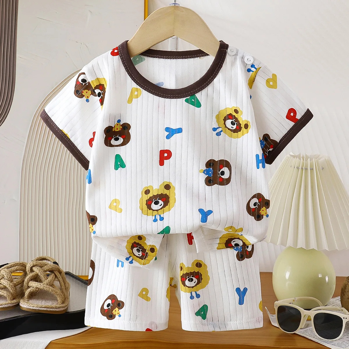 Kids Boys Girls Summer Clothing Sets Children Cute Cartoon Print Short Sleeve TShirt Tops with Shorts Toddler Baby Pajamas 250527