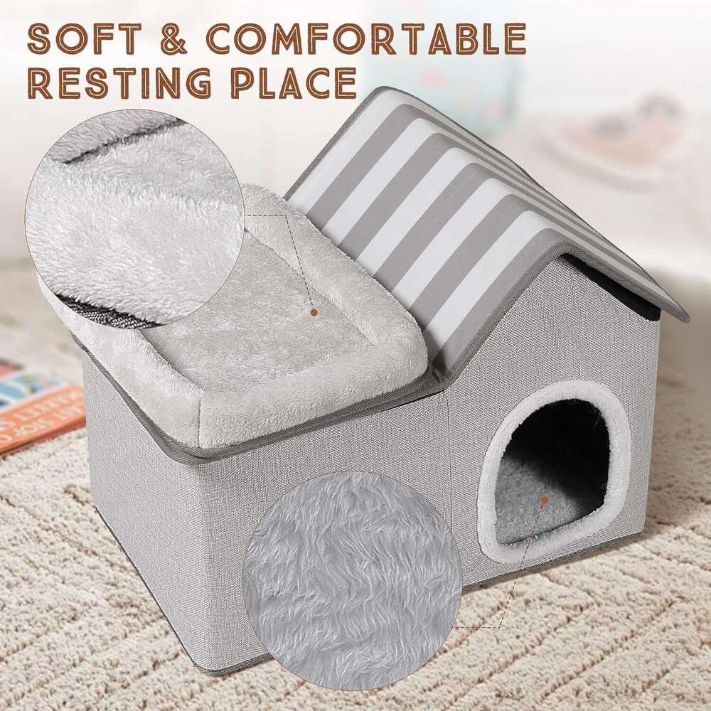 Topmart Cat House With - Large Indoor Condo, 2-in-1 Pet Bed for Kittens and Small Cats, Grey