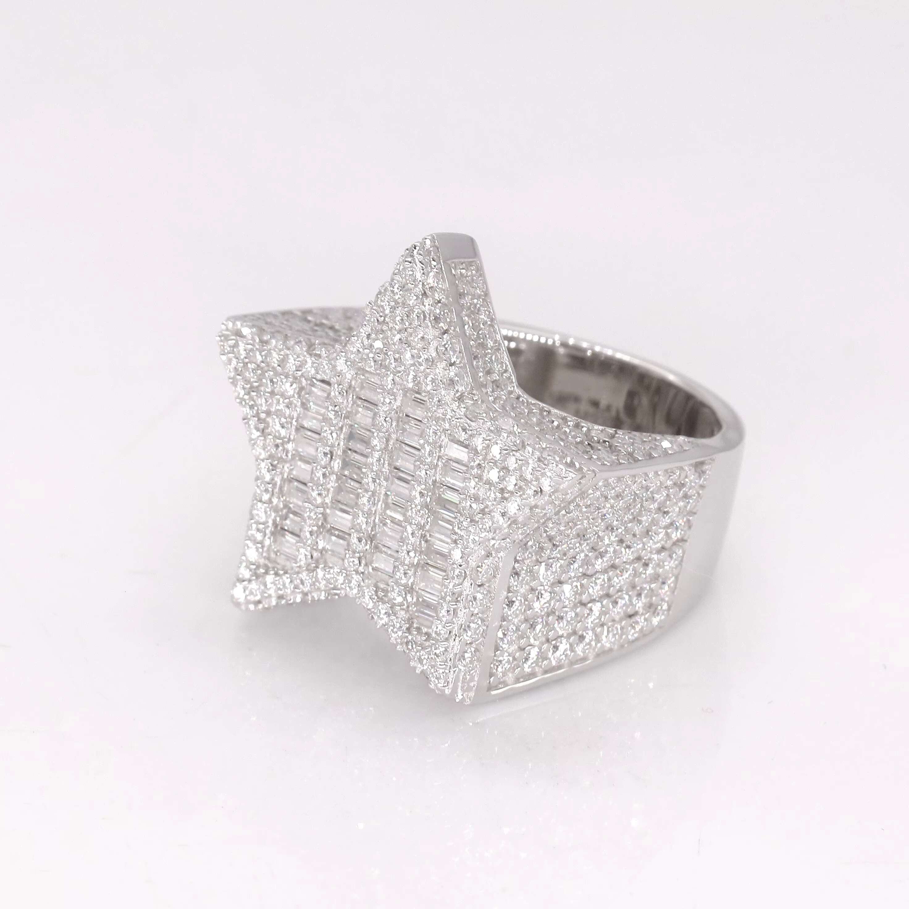 Factory Custom Luxury Hiphop Jewelry 925 Silver Moissanite Diamond Hip Hop Star Ring Iced Out Letter Ring Men