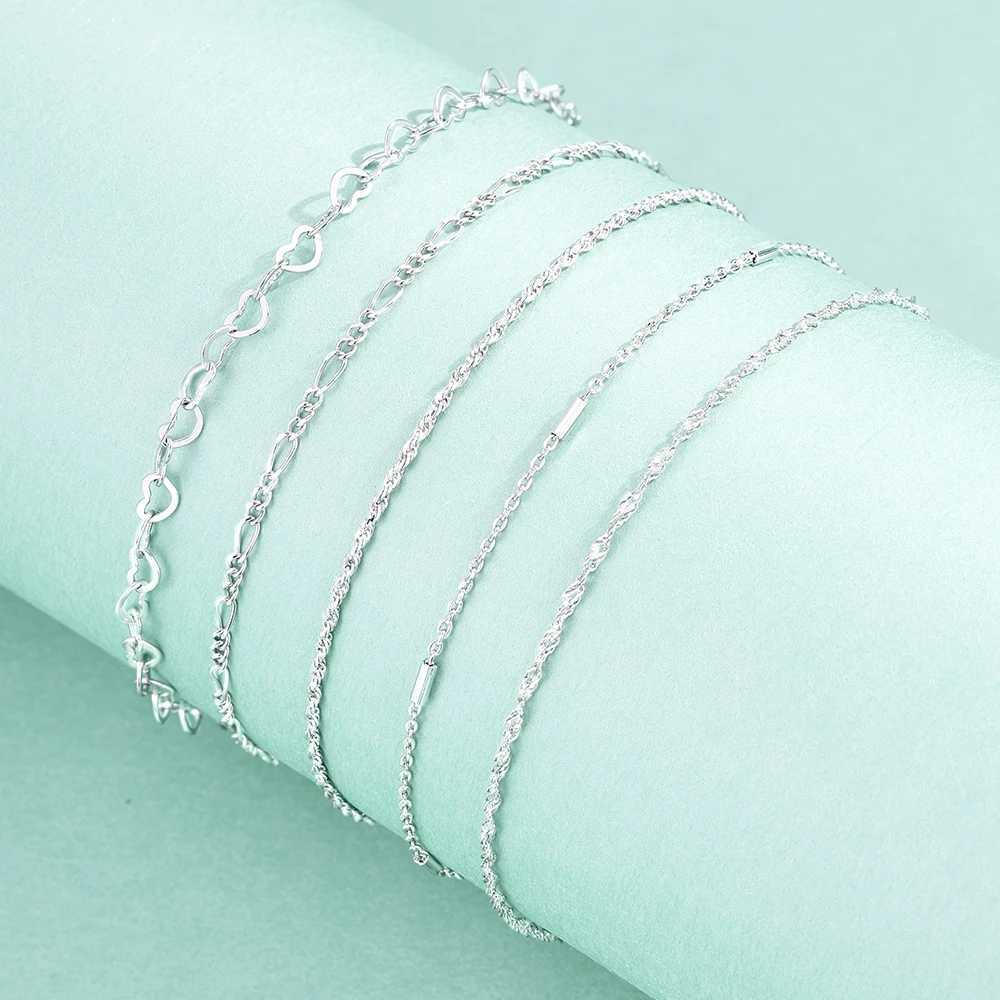 BOAKO 925 Sterling Silver Simple Bracelets For Women Girl Multi Type Heart-shaped Chain Twine Chain Water Wave Chain Fine Bangle W250526