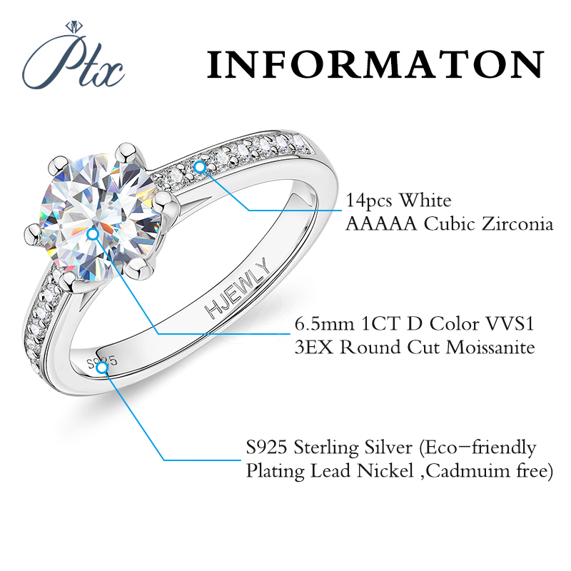 1CT Moissanite Diamond Ring S925 Sterling Silver Light Luxury Style Factory Wholesale Round Cut Moissanite Diamond Wedding Engagement Ring