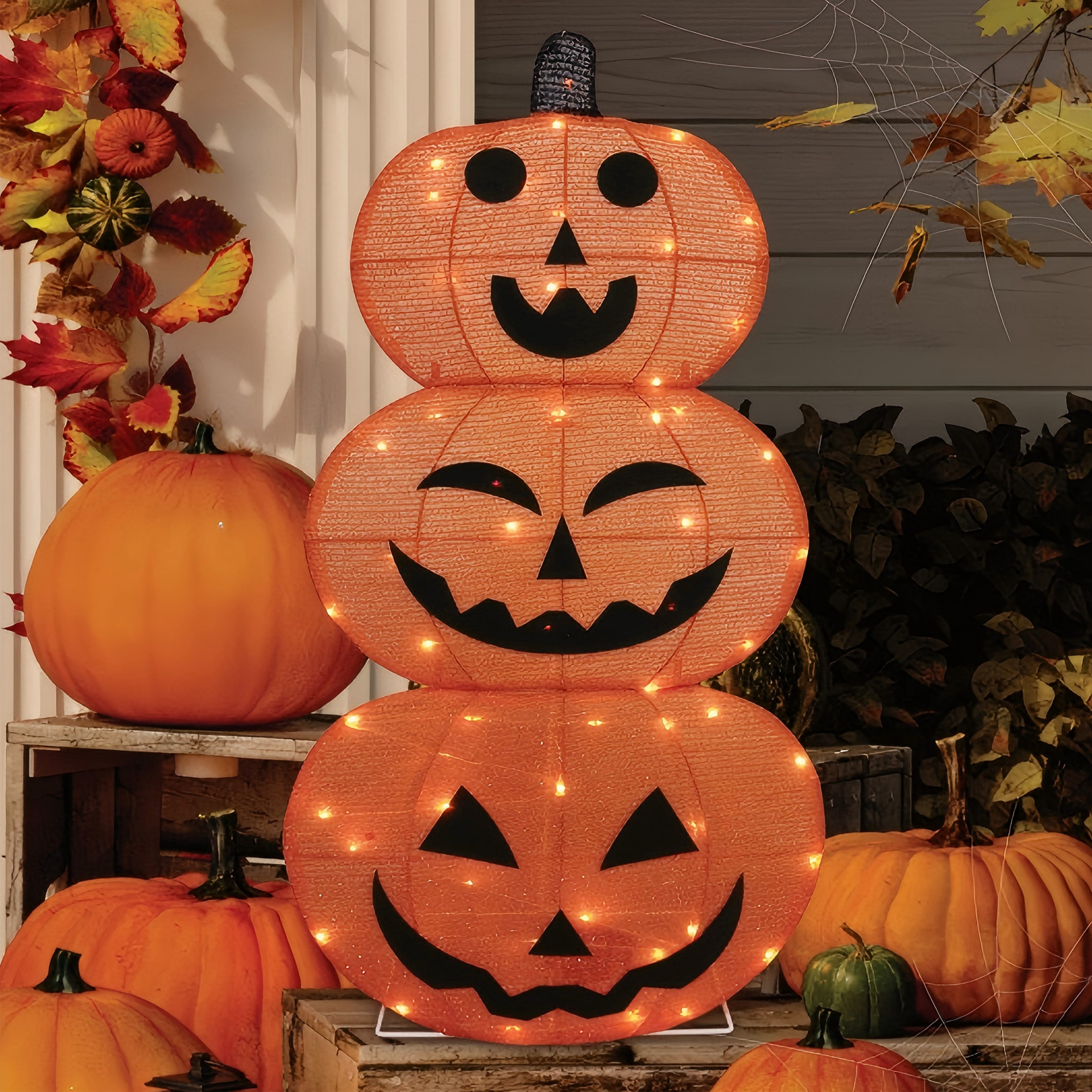 2D semi-three-dimensional three-section smiling pumpkin lanterns for Halloween festival