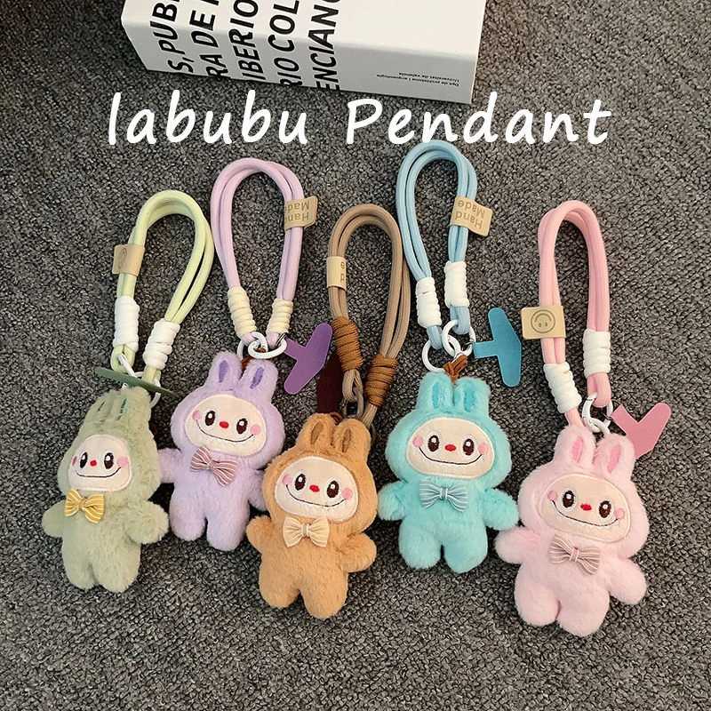 Cute Labubu Pendant Cartoon Anime Pink Rabbit Plush Doll Handchain Lanyard Mobile Phone Universal Decoration Bag Pendant Gift W250526