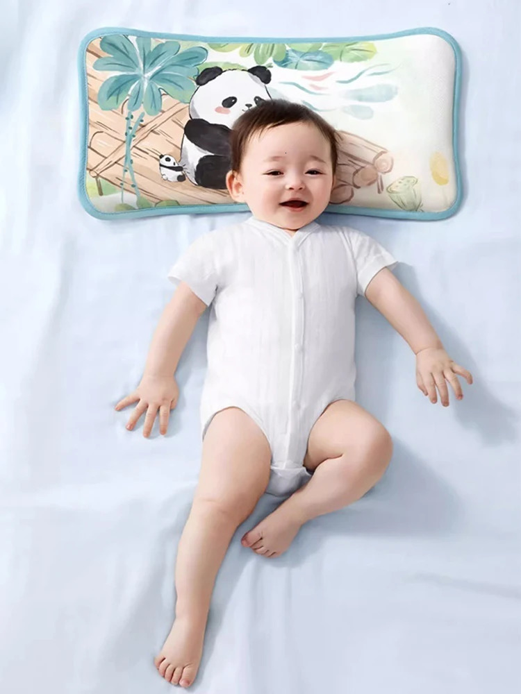 Children Sleeping Pillow For 06Y Kids Cartoon Panda Pillows Summer Breathable Cool Ice Silk Baby Bedding 250527