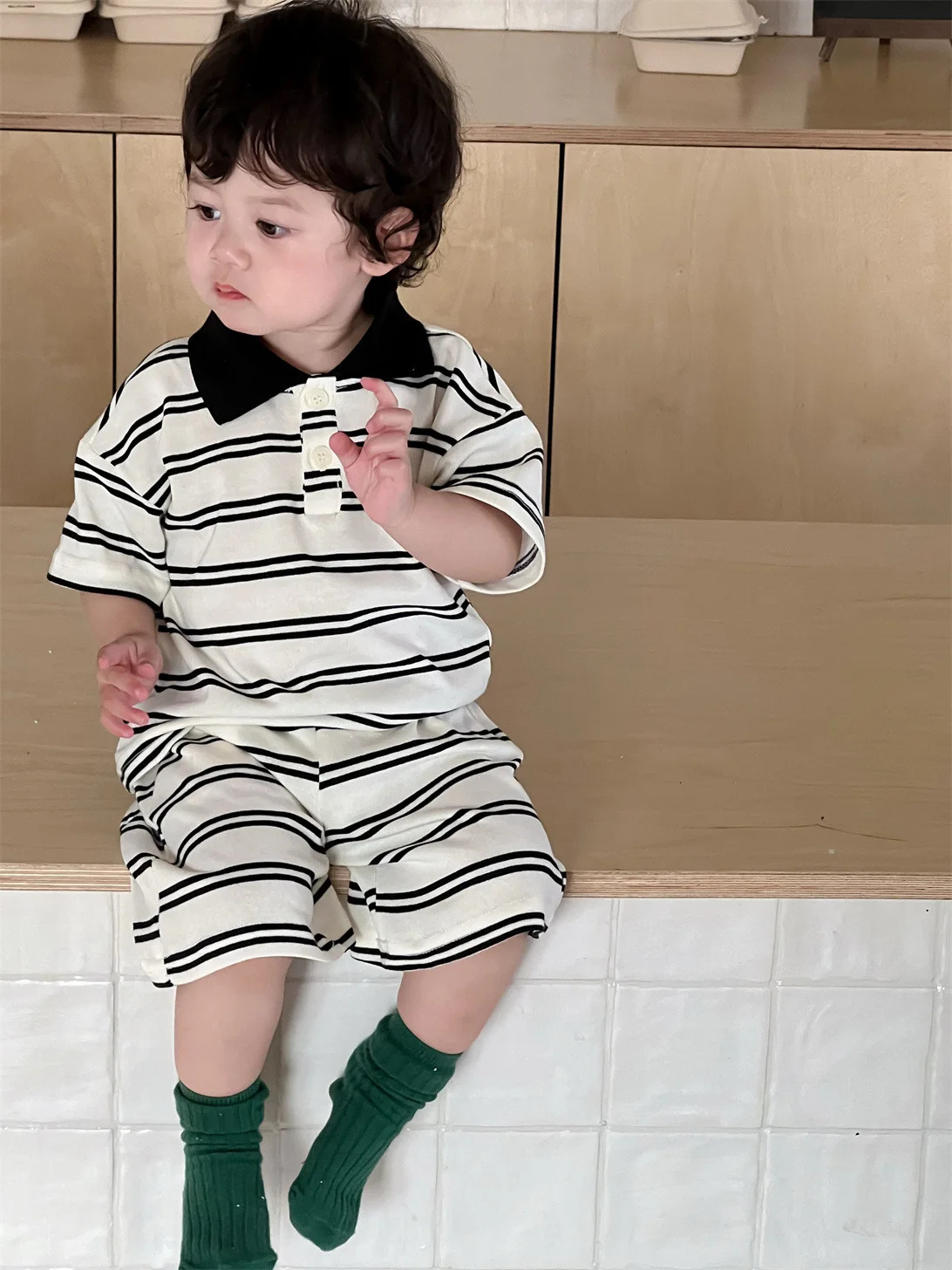 MILANCEL Summer Baby Clothes Set 9M3T Cute Girls Lapel Collar Striped Suit Toddler Thin Outwear 2PCS 250527