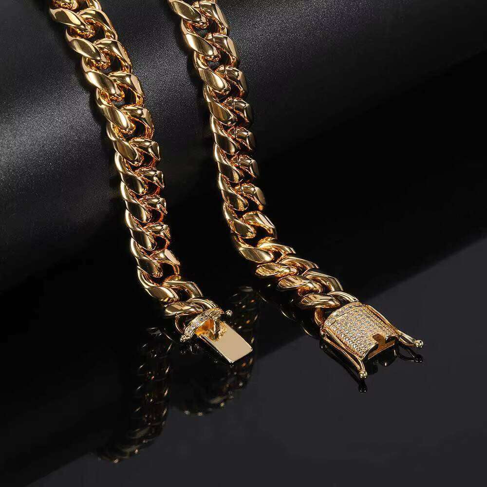 Stainless Steel Bracelet Gold Plated Cuban Chain Fashion Bangle With Crystal Charm Clasp for Men Wholesale
