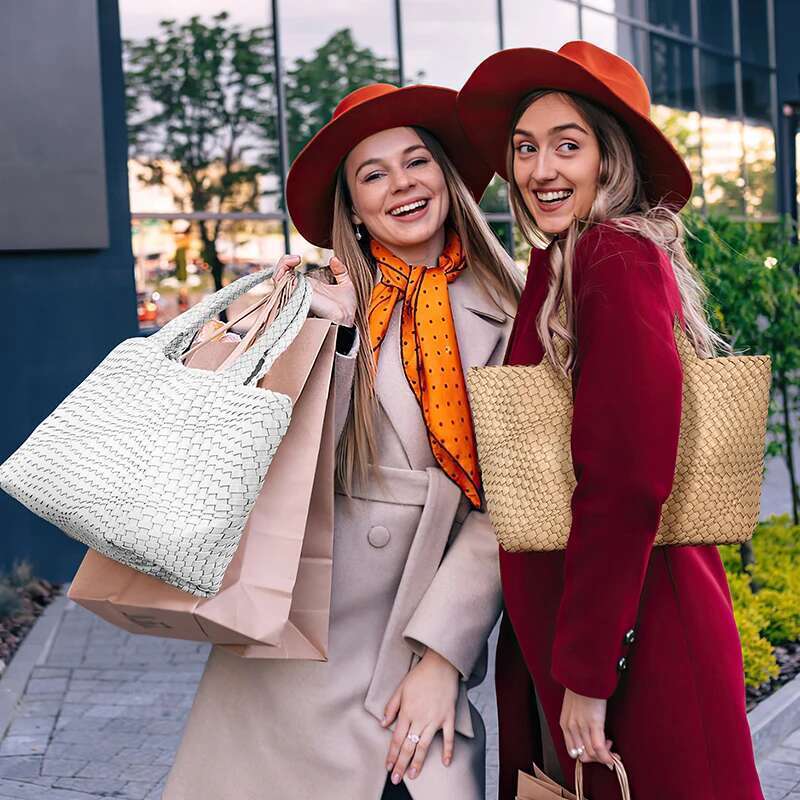 Handbags Large Bag for Women Fashion Woven Purse Vegan Leather Tote