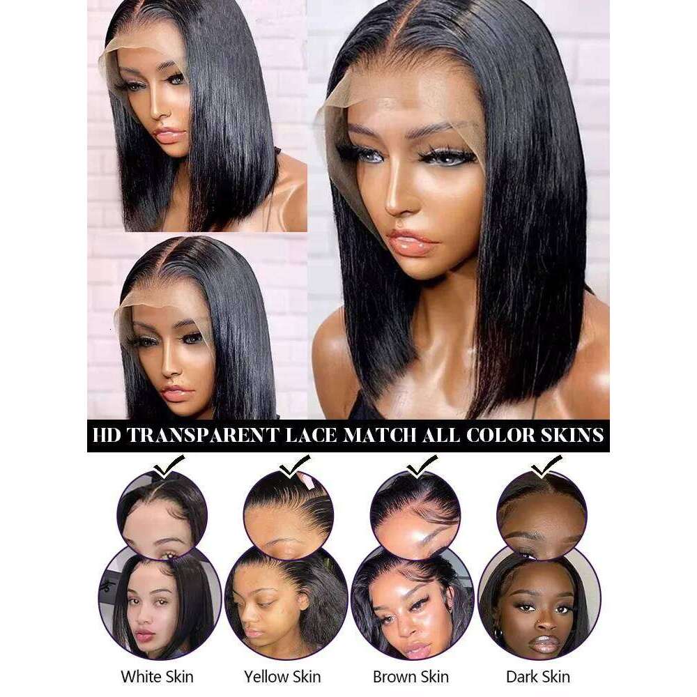100% Transparent Straight HD Front Bob Human Hair Short 13x6 Lace Frontal Wigs For Women