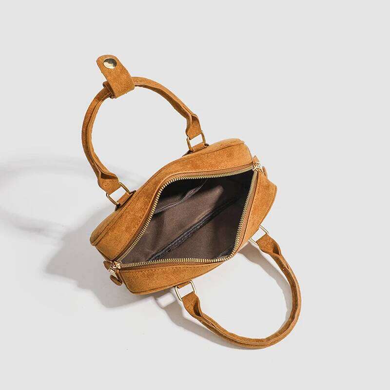 Faux Suede Boston Messenger Bags For Women Designer Handbag Purses 2024 New In Vintage Zipper Commute Shoulder Crossbody