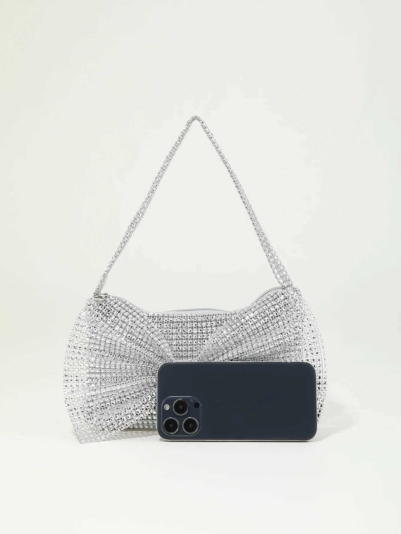 Fashion gorgeous shiny rhinestone portable zippered bow decoration evening bag suitable for weddings parties and gatherings W250527
