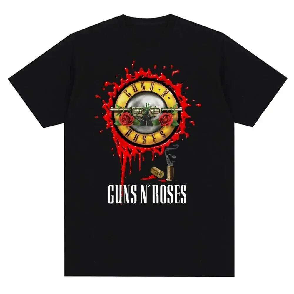 Guns N Roses graphic printed rock band retro streetwear round neck fashionable short sleeved T shirt men s and women