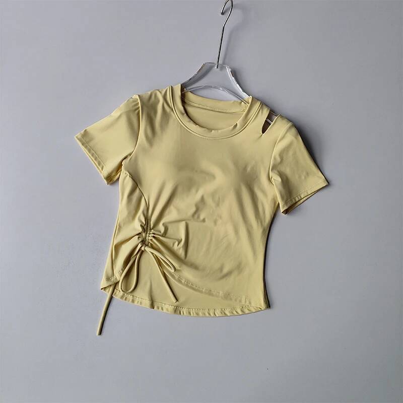 New Summer Yoga Short-sleeved Drawstring Slimming Integrated Coaster Quick-drying Sports T-shirt Running Suit Top