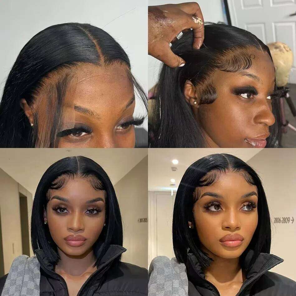100% Transparent Straight HD Front Bob Human Hair Short 13x6 Lace Frontal Wigs For Women