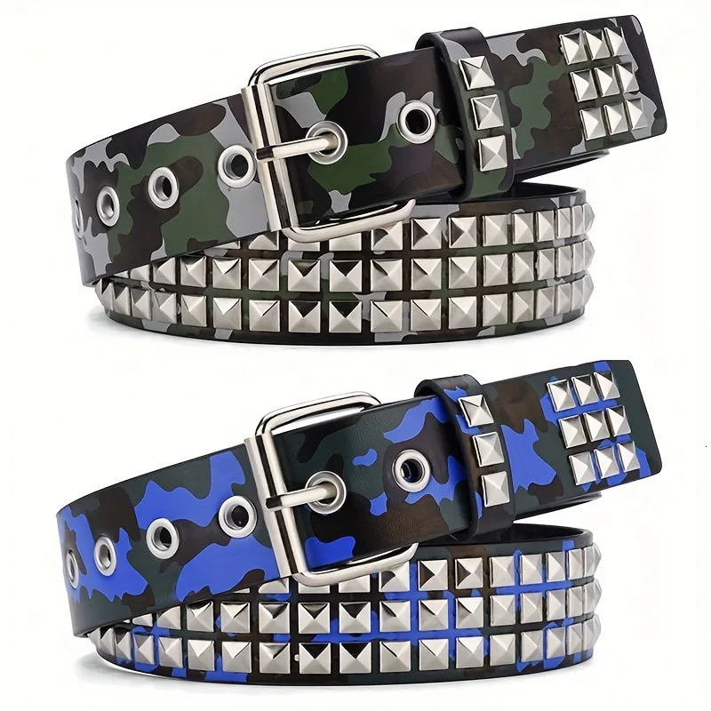 Camouflage Rivet Belt Unisex Fashion Casual All-match Jeans Accessories Girdle Goth Retro Punk Hip Hop Y2k Girl Waistband 250520