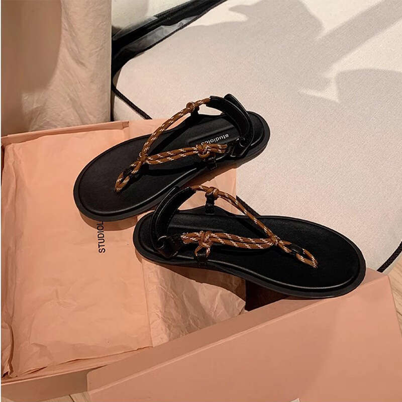 Grape Mom Sparkling Rhinestones ~ Roman Style Flat Knot Versatile Toe Clip Outdoor Flip-Flop Sandals for Women Summer Edition