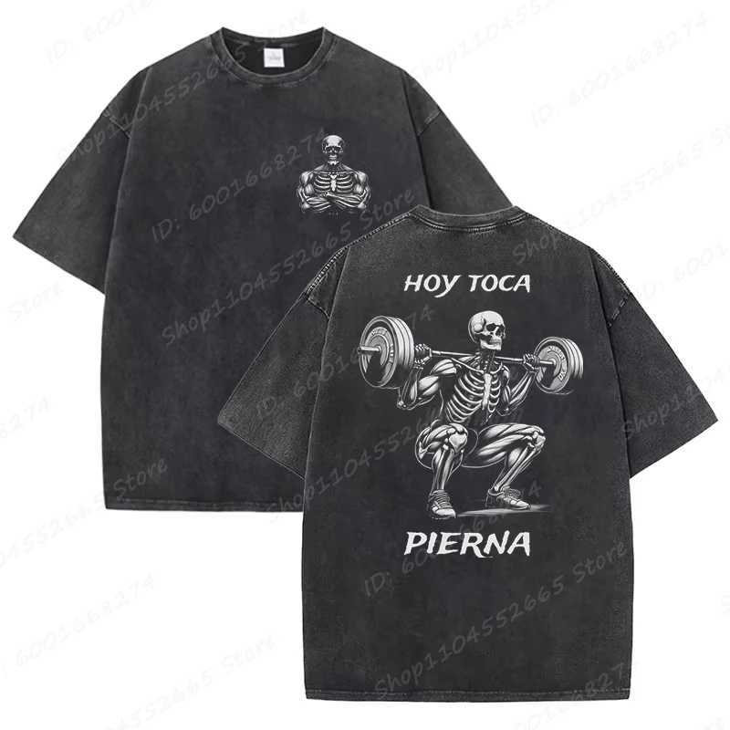 Mens Oversized T Shirt Calacas Chidas Gym Print Washed T-Shirts Trendy Summer Streetwear Tees Aesthetic Casual Skeleton Tops Z250527