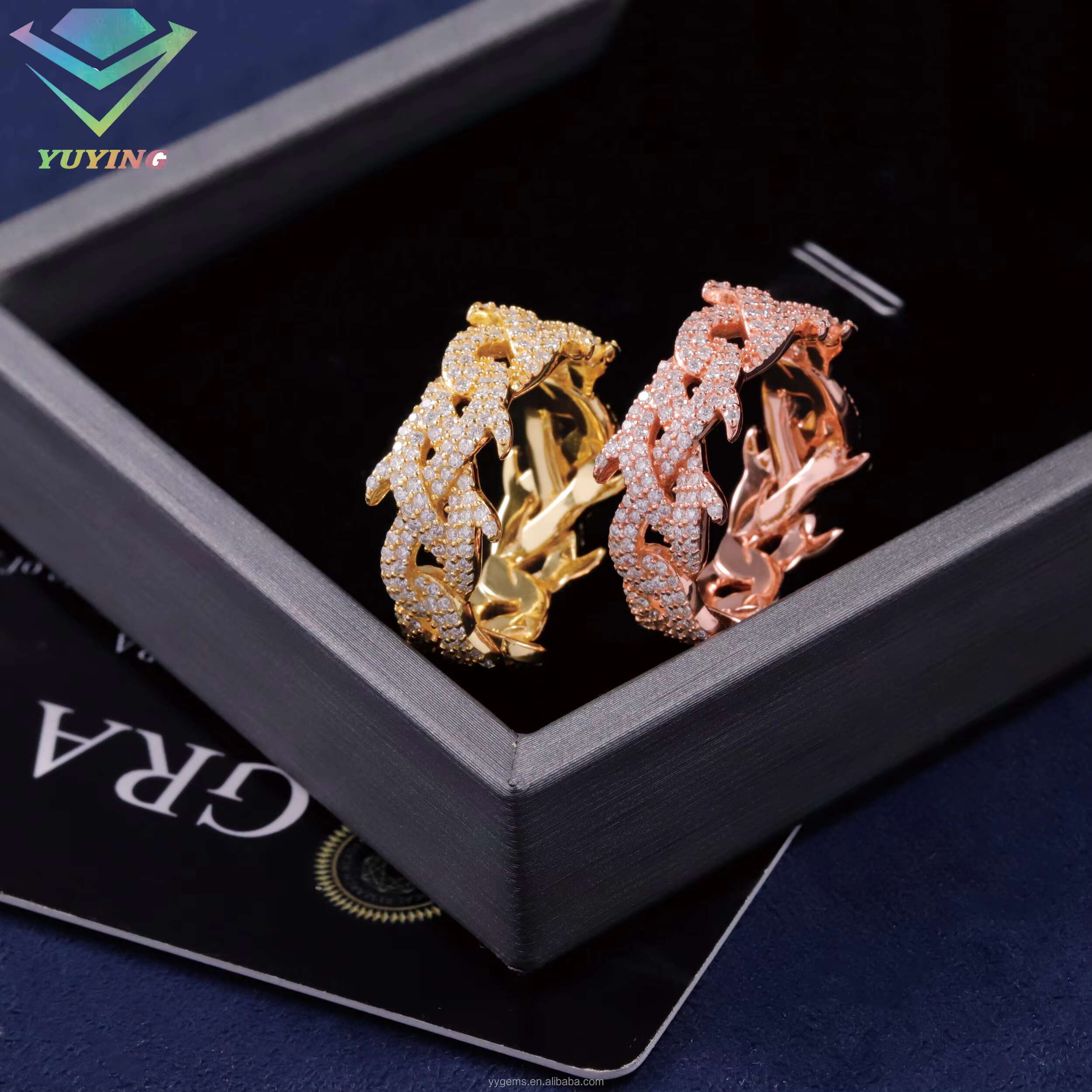 Spiked Design Mossanite Ring Fine Jewelry 925 Sterling Silver Hip Hop Ring for Men Women VVS Moissanite Diamond Cuban Ring