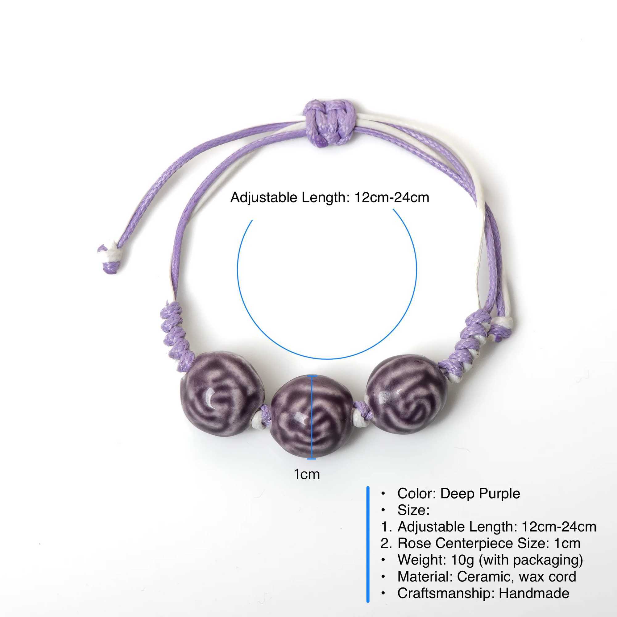 Purple Rose Ceramic Bracelet Handmade Adjustable Jewelry Vintage Style for Women 176 W250526