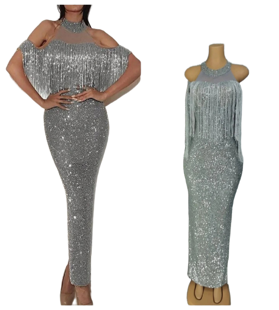 Shiny Aso Ebi Mermaid Prom Dress With Tassel Sparkly Sequin Plus Size African Evening Dress Black Women Birthday Party Occasion Formal Vestio De Fiest