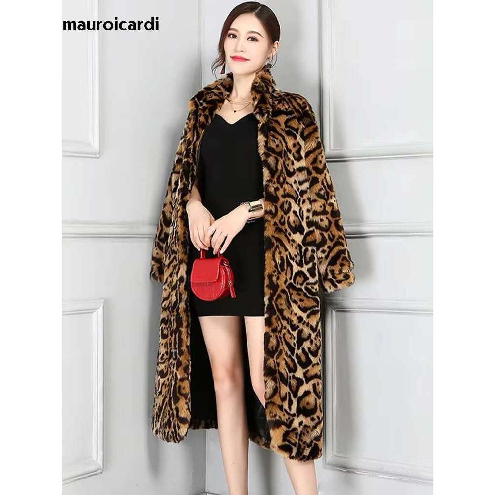 Mauroicardi Winter Long Colorful Leopard Print Warm Fluffy Faux Fur Coat Women Stand Collar Raglan Sleeve European Fashion 2024