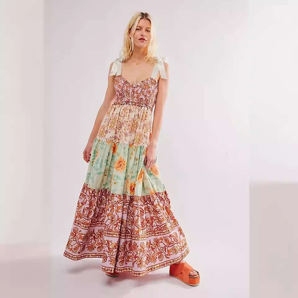 2025 Summer New Strapless Backless Printed Maxi Dress for Women