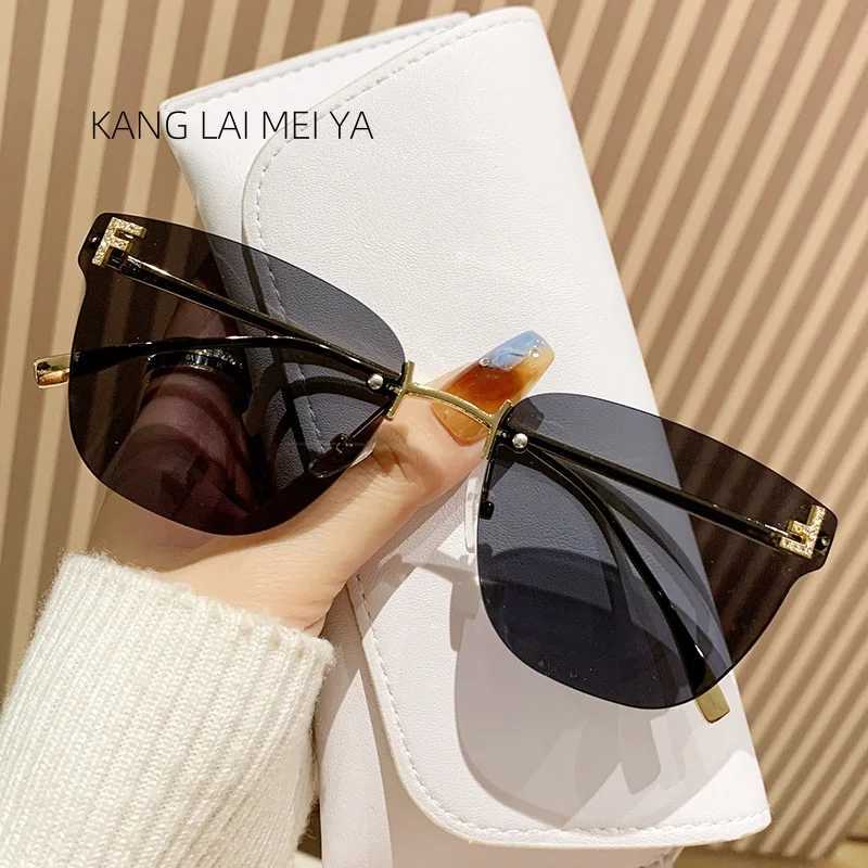 Cross-border European and American frameless square sunglasses for women fashionable cut edge large frame glasses Z250527