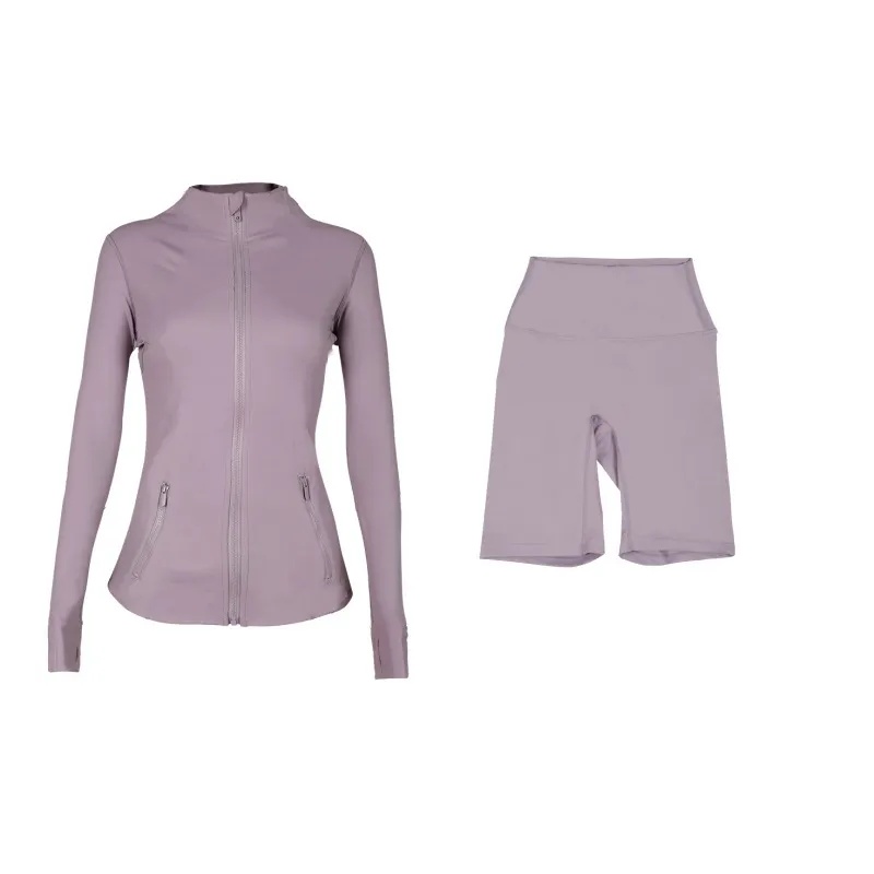 shorts and Yoga Jacket Workout Elastic Waist leggings Fiess quick dry fiess Activewear Sweatshirt Zip up jackets sets gym set