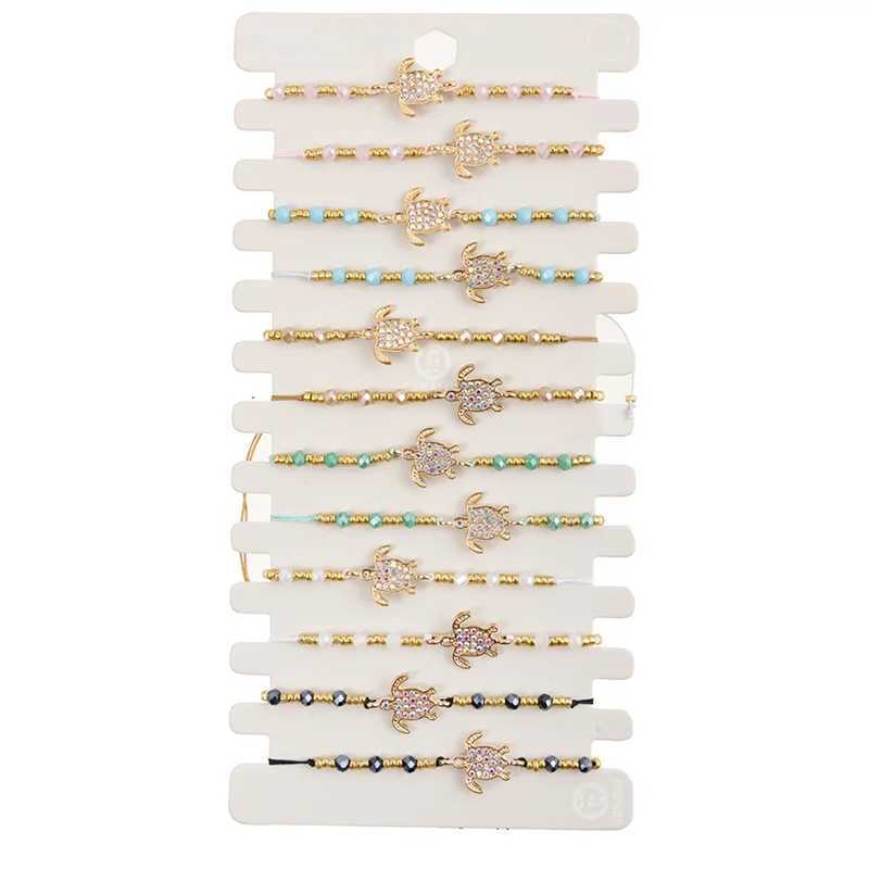 New 12pcs/set Alloy Turtle Crystal Bracelet Set Colorful Beaded Bracelet for Womens Rope Adjustable Bracelet Set Jewelry Gifts W250526