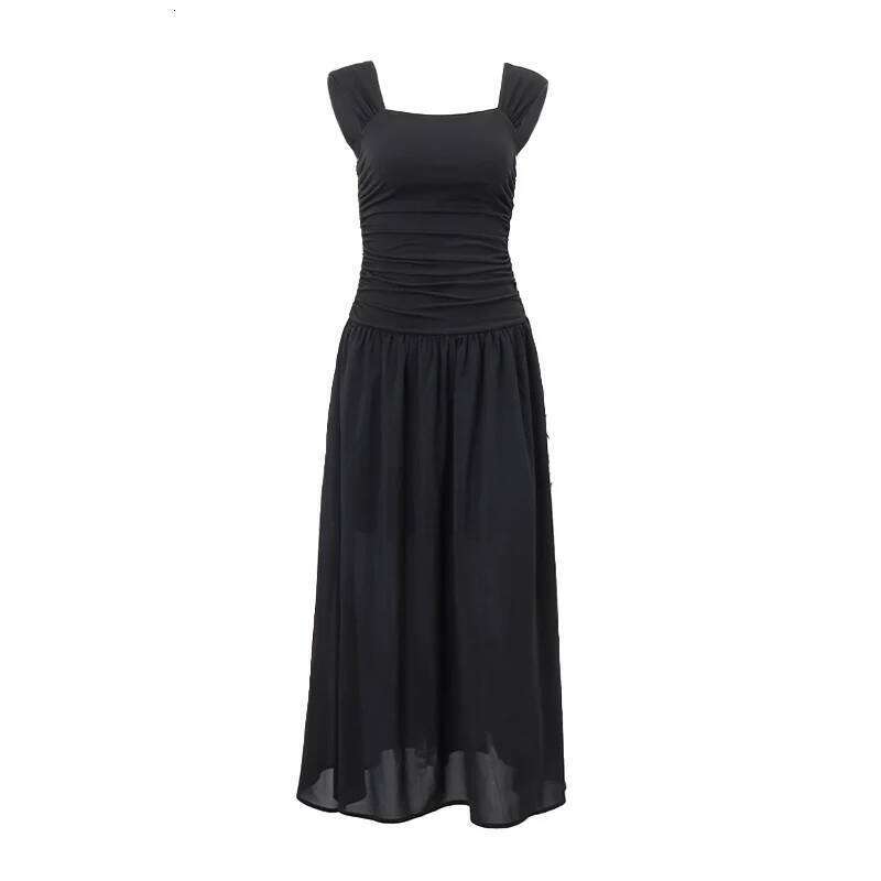 Hot Tight Dresses Elegant Slip Long Dresses Sexy Women Ruched Bodycon Solid Maxi Dress Spring Summer Temperament High Waist Vestidos Casual Knee Lengt