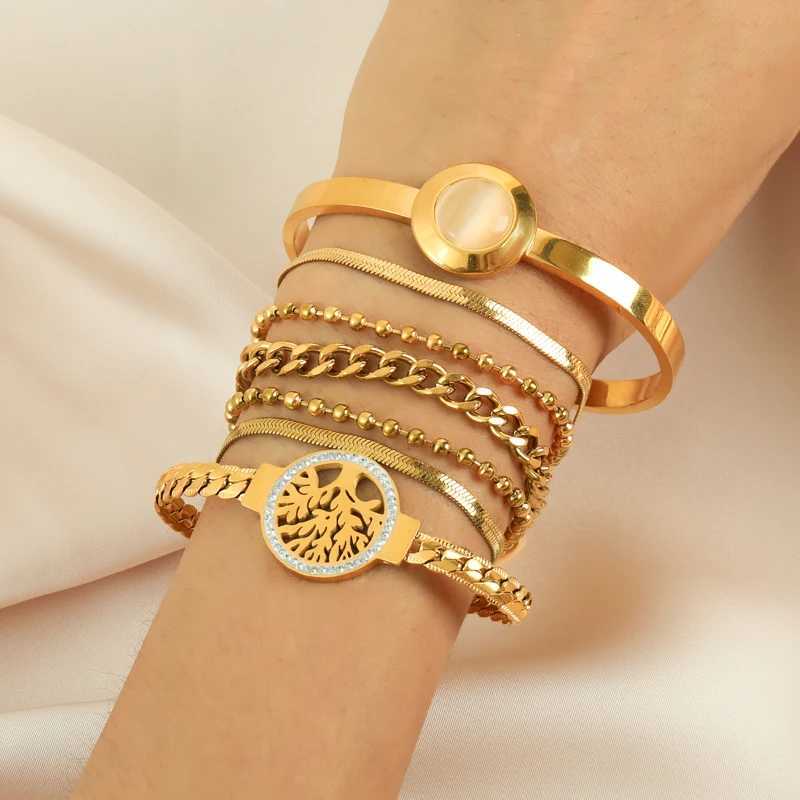 GANEMLY 316L Stainless Steel Tree of Life Bracelet for Women Fashion 18K Gold Plated Wrist Chain Waterproof Jewelry Lady Gift W250526