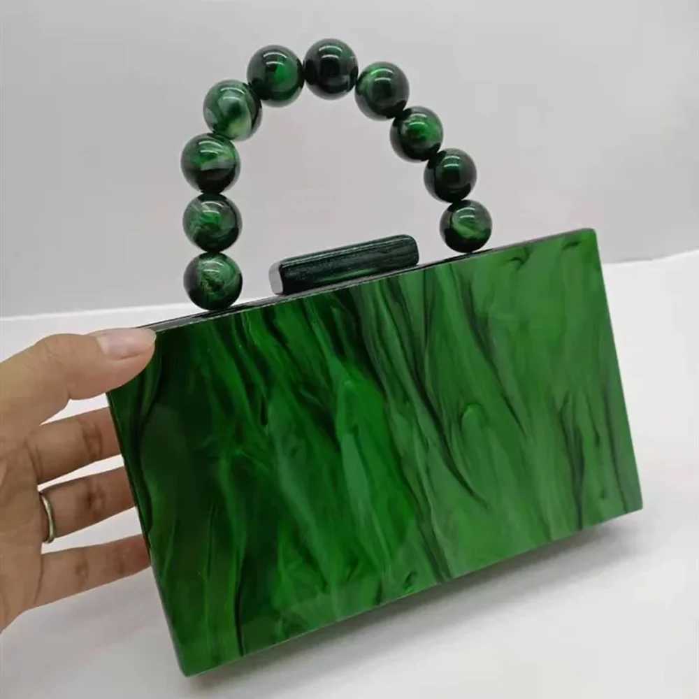 Pearl Marble Dark Green Acrylic PVC Evening Bags Women Luxury Crossbody Bag Purses And Handbags Wedding Party Beach Flap W250527
