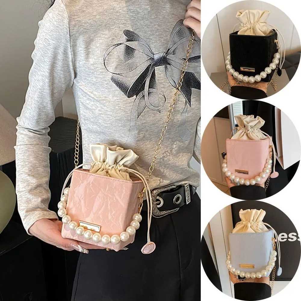 Pearl Waist Bag Fashion Chain Handbag Gifts All-match Drawstring Handbag Vintage Shoulder Crossbody PU Leather Small Square Bag W250527