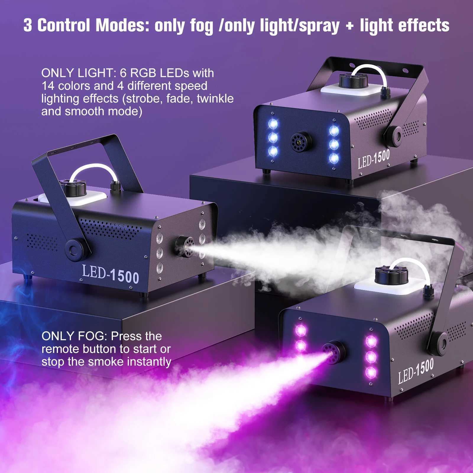 UKing 1500W Smoke Machine RGB 6 LED Fog Machine with Remote Control DJ Disco Nightclub Stage Effect Wedding Fogger Machine XJ250527