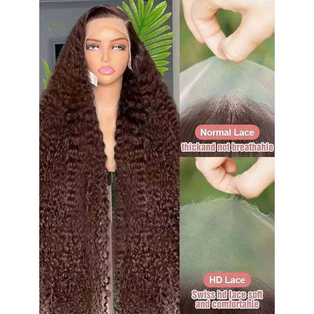 220 Density Chocolate Brown Deep Wave Front Human Hair 38Inch Color Hd Lace Frontal Wig For Women 13x6 Water Curly Wigs