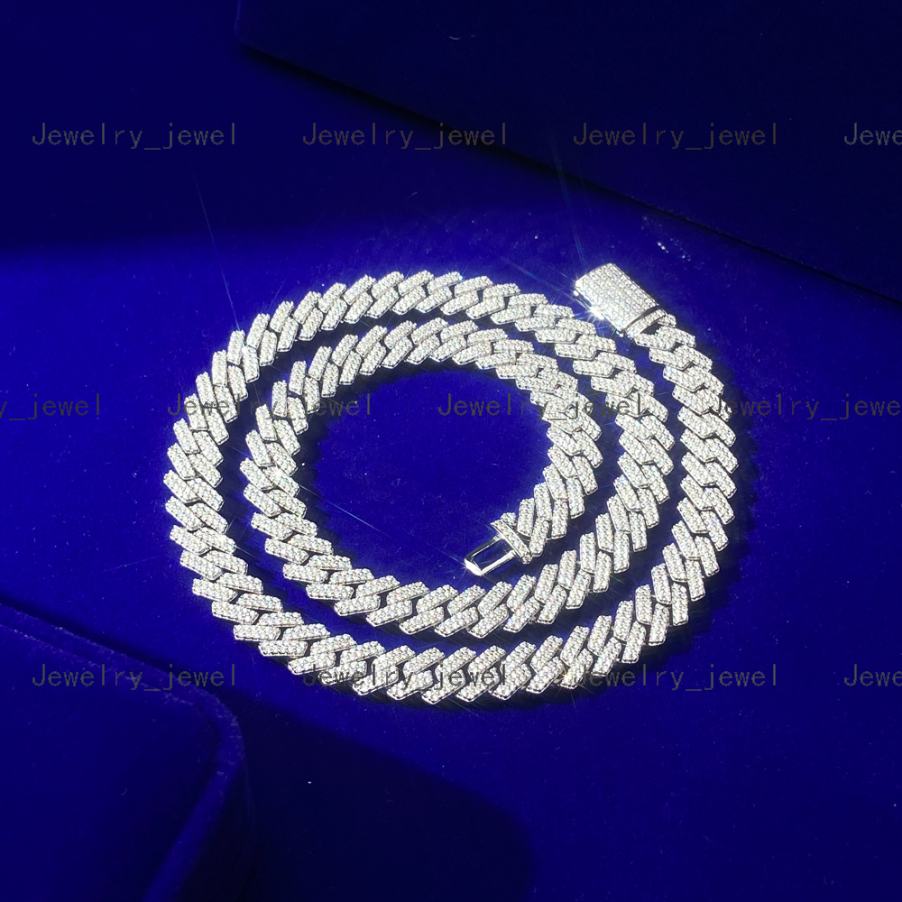 12MM Solid 925 Silver 10K Yellow Real Gold Plated Diamond Moissanite Mens Miami Cuban Link Chain