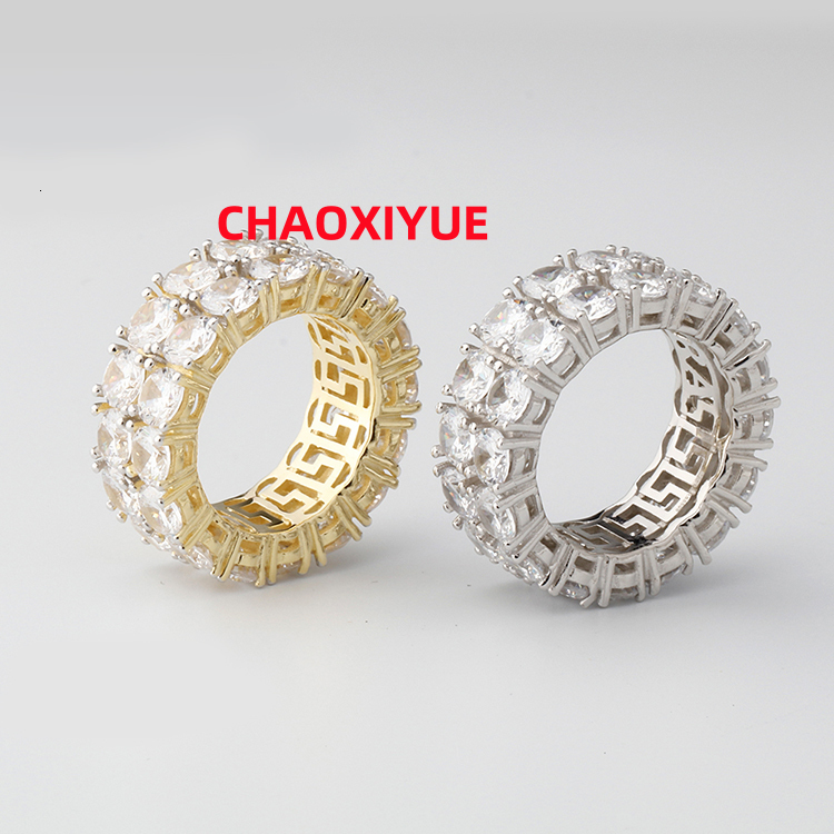 LUCK Hiphop Fine Jewelry Iced Hip Hop Cuban Link Ring 18K Gold Plated 925 Sterling Silver VVS Moissanite Finger Band for Men