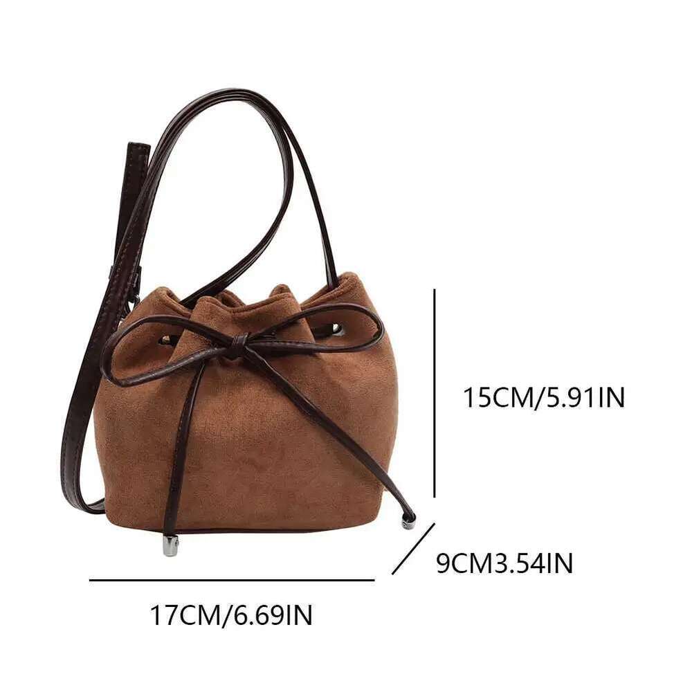 Women Faux Suede Bucket Fashion Tote Large Capacity Trendy Satchel Solid Color Drawstring Shoulder Chic Hobo Bag