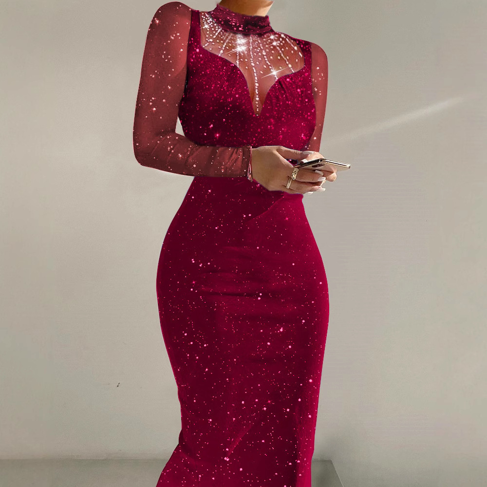 Dress sequin slim fit sexy long sleeved hip hugging skirt