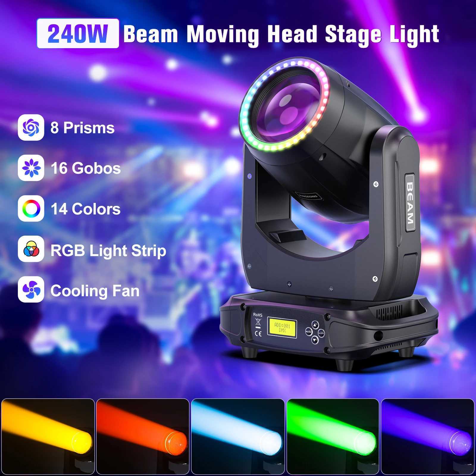Yiflamefly 240W Moving Head Light Rainbow Lighting Effect Beam and Pattern Light Rotating DMX 512 For KTV Disco Light Wedding XJ250527