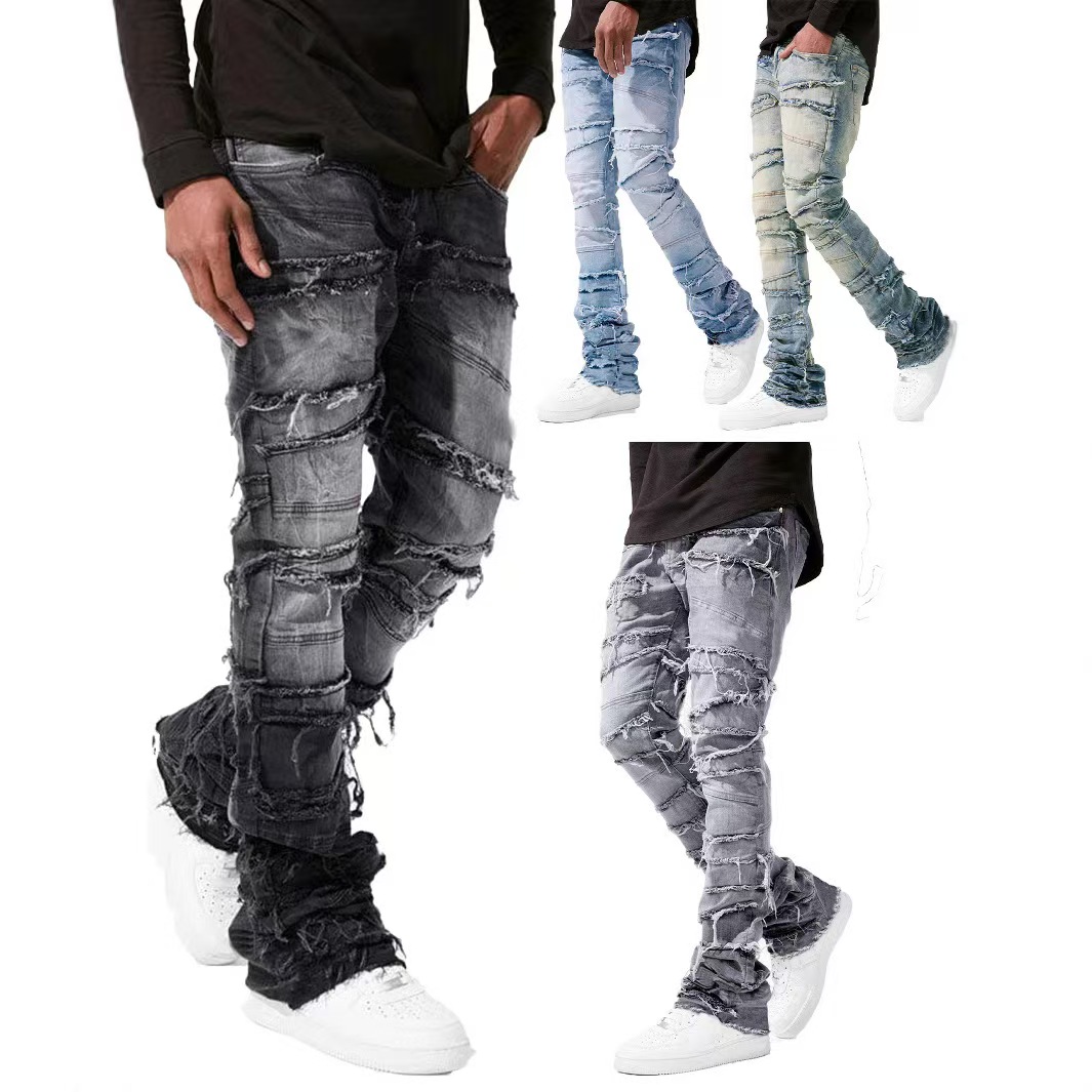 Mens jeans Designer jeans European American street fashion mens jeans ins hot selling stretch patchwork straight leg jeans