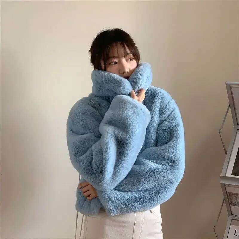 Autumn and Winter Faux Fur Thick Coat Women's Short Loose Korean Version Lapel Environmentally Friendly Jacket Female Clothing