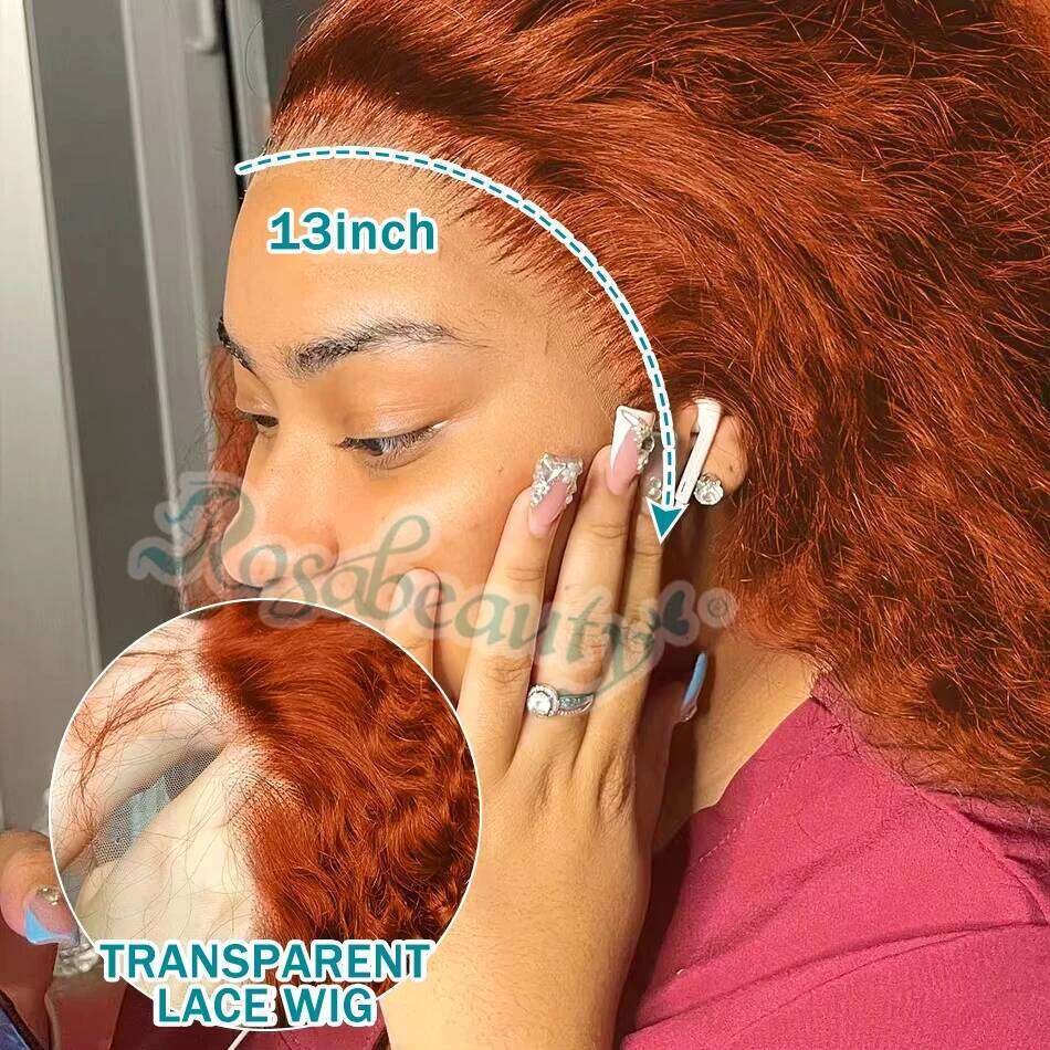 Rosabeauty 250 Density Orange Ginger 13X4 Front Curly Human Hair 30 Inch Deep Wave 13X6 Hd Lace Frontal Wigs