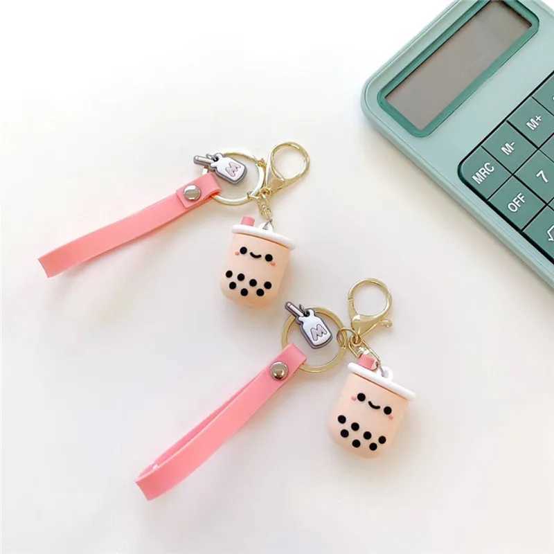 Silicone Bubble Tea Keychain Boba Milk Tea Key Ring Car Keychain Cute Boba Milk Tea Jewelry Gift W250526