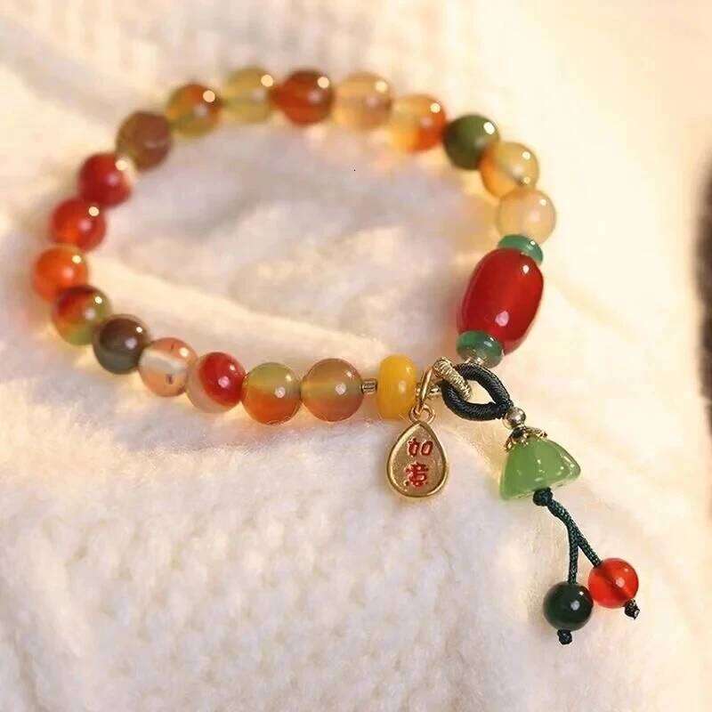 Fashion Natural Stone Bracelet Elegant Lily of the Valley Flower Pendant Elastic Beaded Bracelets for Women Party Jewelry Gift designer bag