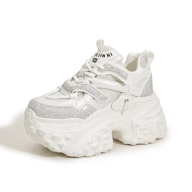 Designer Thick-Soled Dad Shoes for Women New Spring 2025 Breathable Mesh Water Diamond Casual Shoes Fashionable and Versatile Insole Height-Increasing