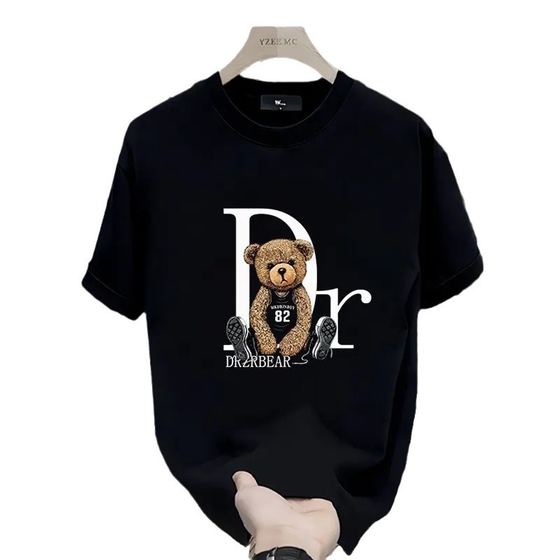 Free shipping designer t-shirt for mens t-shirt black white Loose and versatile round neck short sleeved teddy bear T-shirt