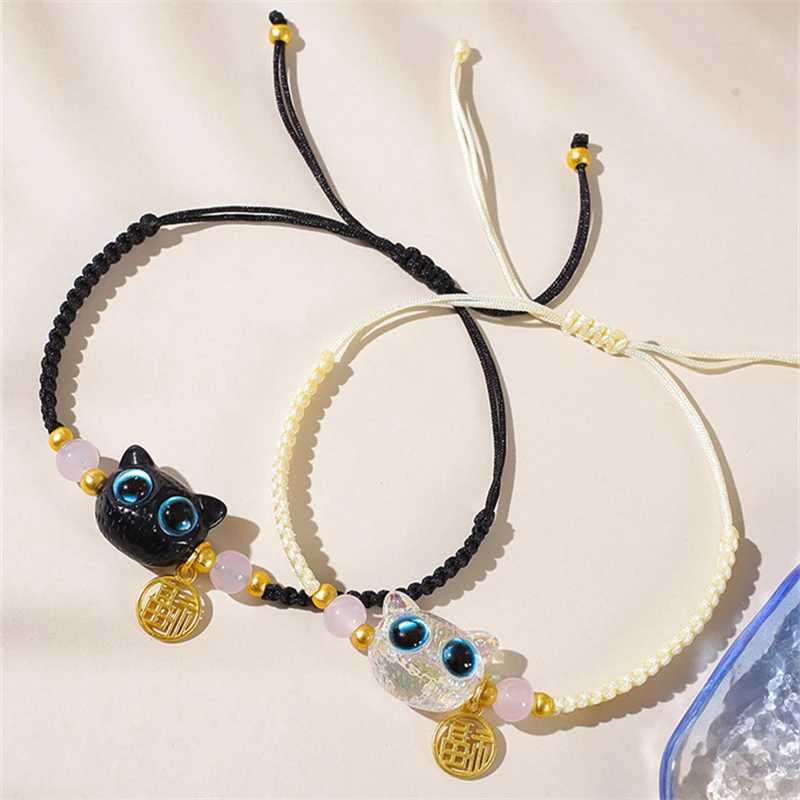 Cute Big Eyes Cat Adjustable Bracelet Couple Friendship Unique Elegant Fashion Jewelry Cat Charm Bracelet Gift W250526