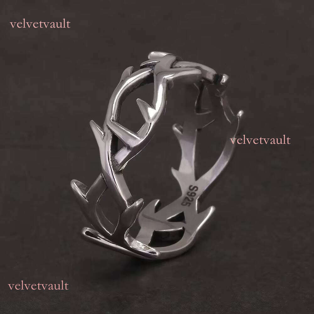 Sterling Sier Gothic Thorn Couple Rings for Women Men Punk Retro Cool Spiky Finger Ring Adjustable Hip-hop Y2k Jewelry
