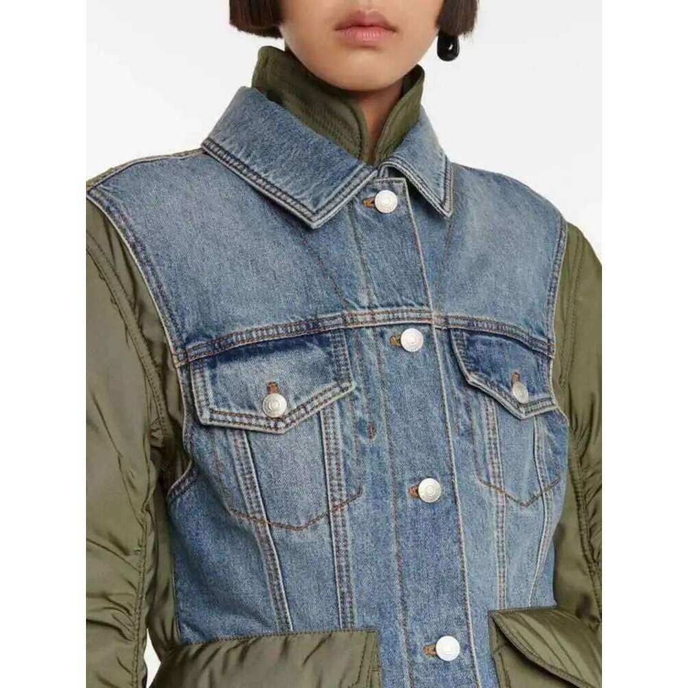 ZMEENNA Womens Color Block Denim Jacket Unique Design Casual Long Sleeve Coat Stylish Patchwork Outerwear Fashion Top Zm752