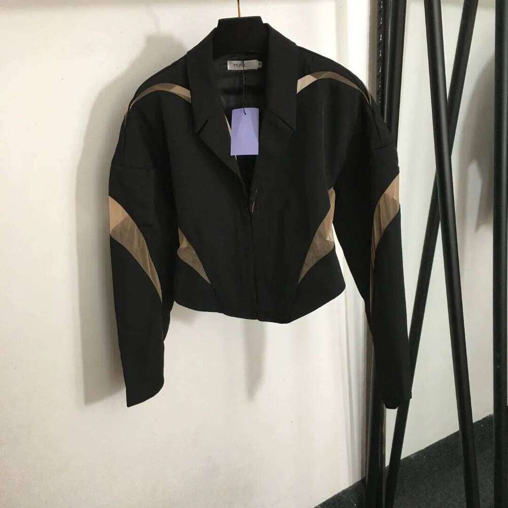 New Arrival V-Neck Mesh Splicing Design Short Coat Fall Winter Fashion Jacket Waist Slim With Bone Tight-Fitting Suit